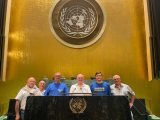IT9EQO, IK2EGL, YO8PS, I4UFH, KO8SCA, DL6KVA at the Tribune of the UN General Assembly